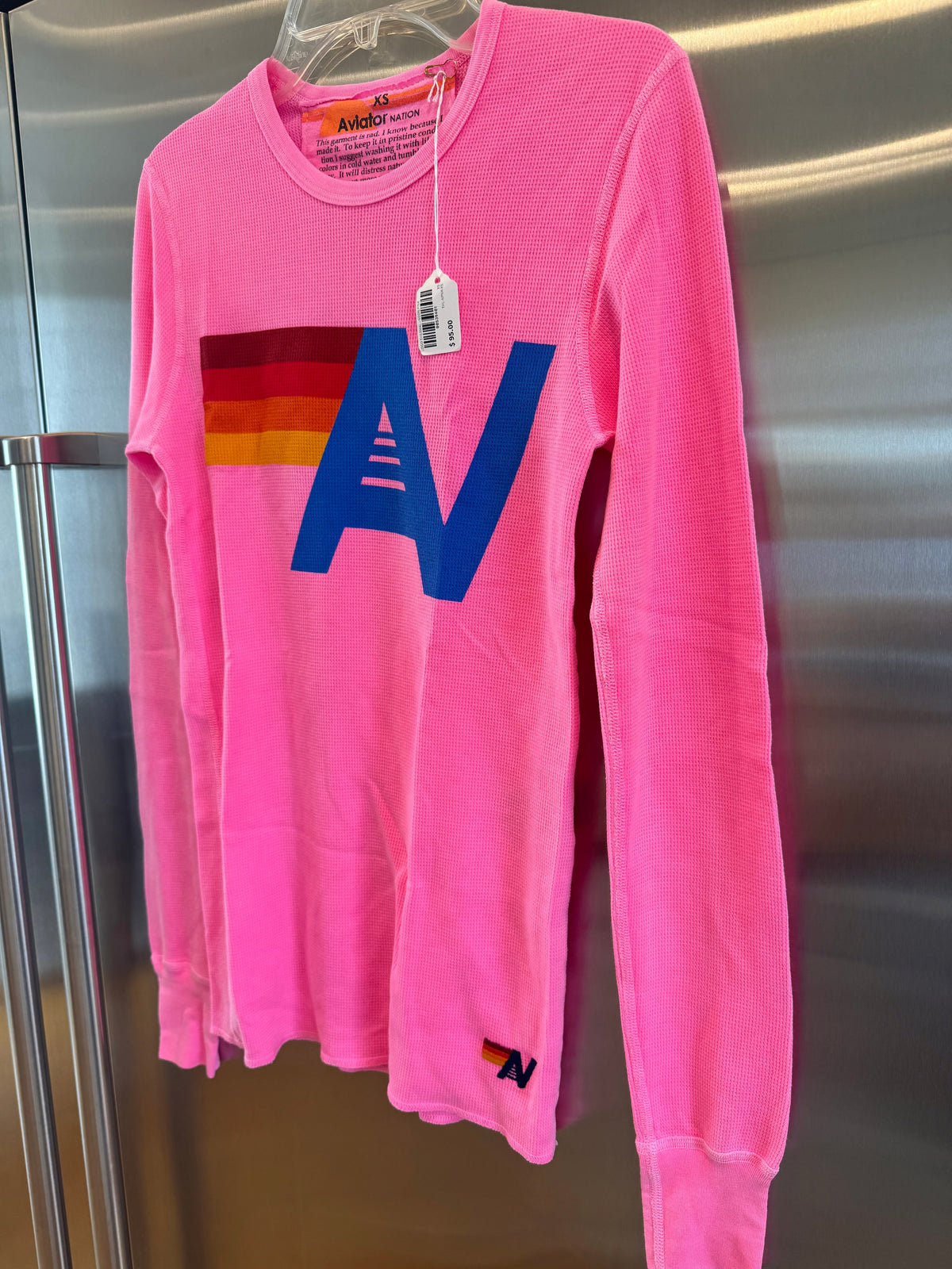 Aviator Nation Thermal Shirt with Classic AV Logo Neon Pink Unisex