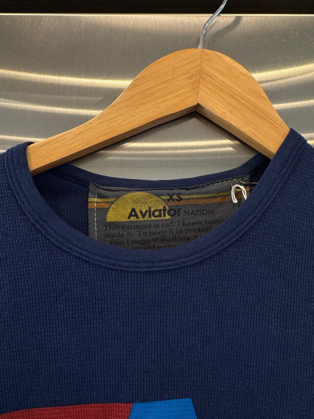 Aviator Nation Thermal Shirt with Logo Navy Blue Unisex Waffle Long Sleeve