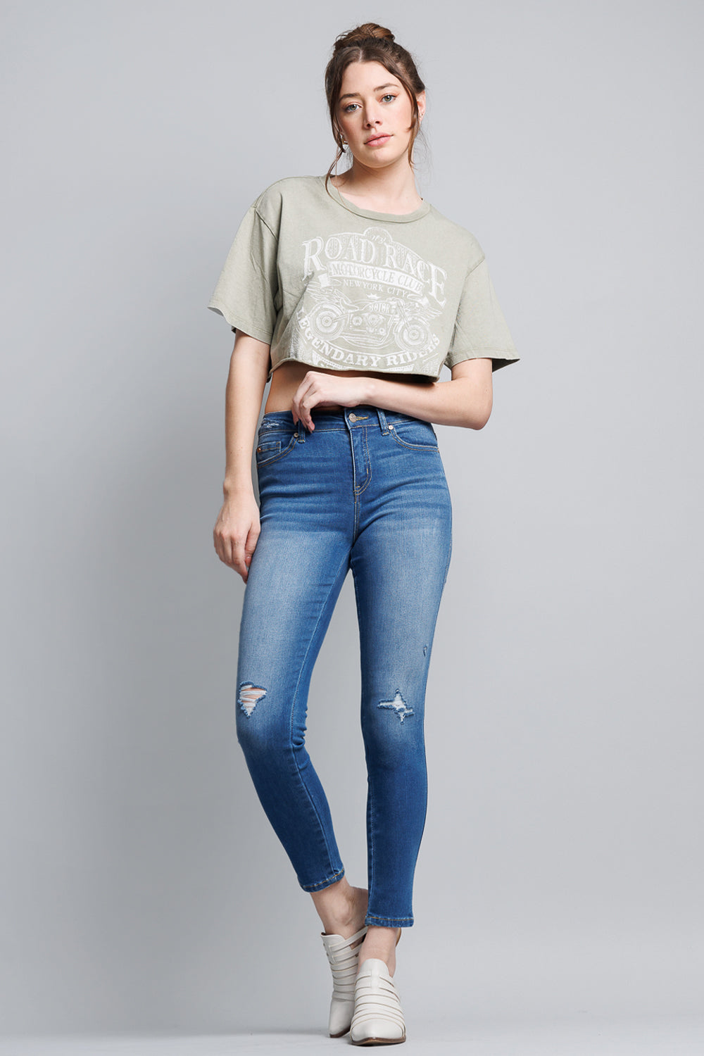 High Rise Destructed Skinny Jeans
