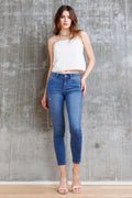 Mid Rise Destructed Ankle Skinny Jeans