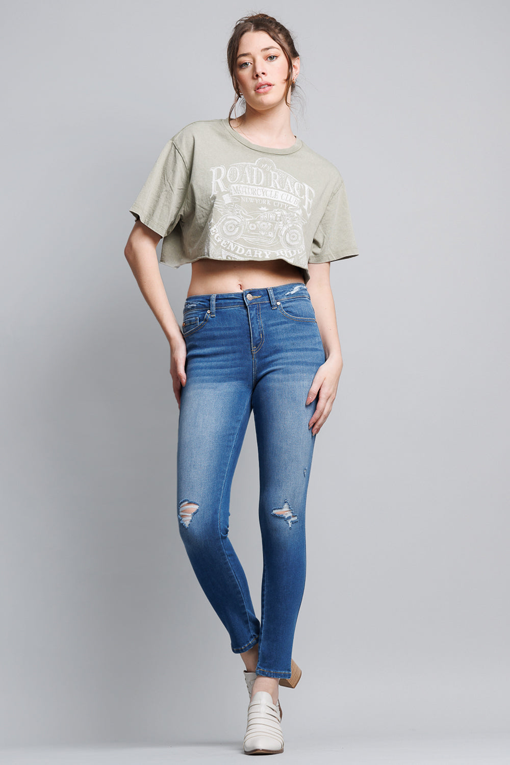 High Rise Destructed Skinny Jeans
