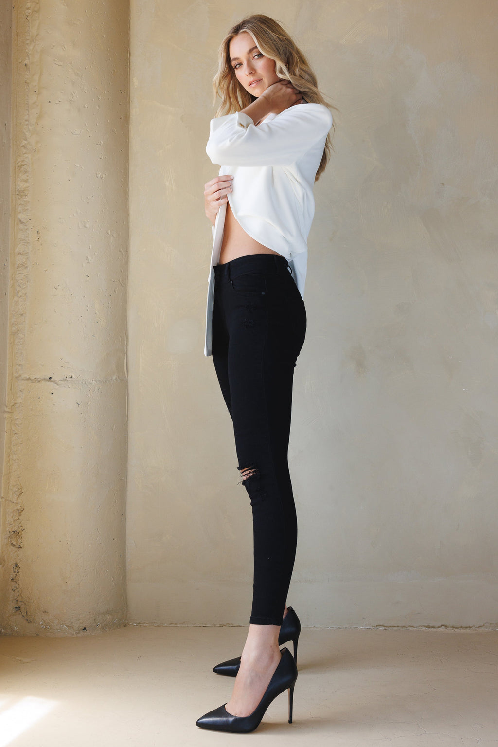 High Rise Destructed Skinny Jeans