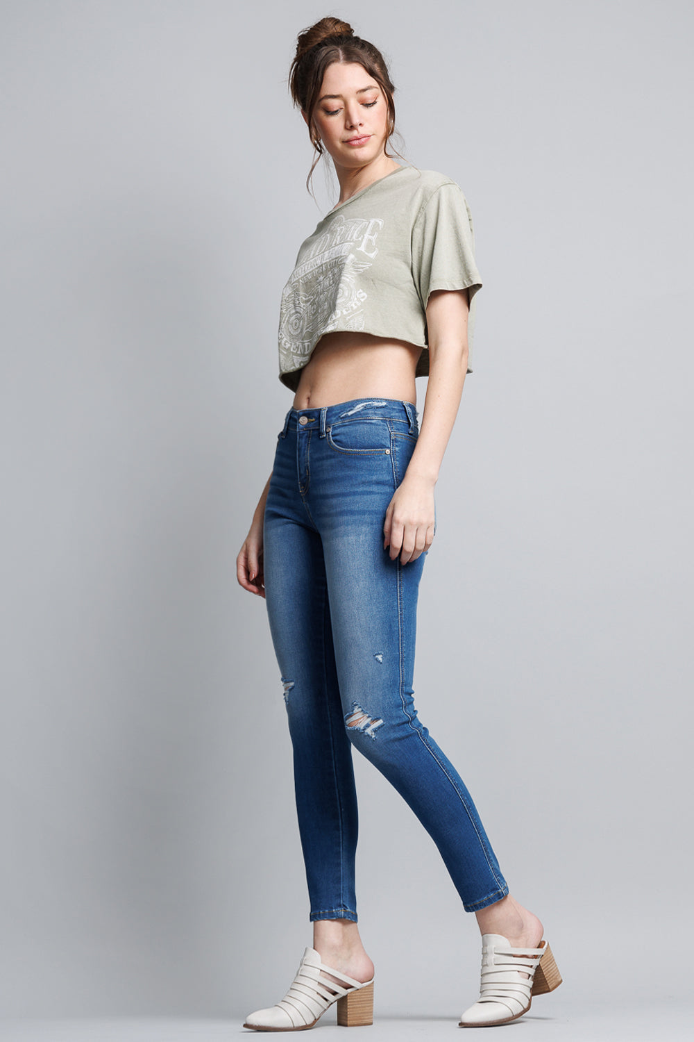 High Rise Destructed Skinny Jeans
