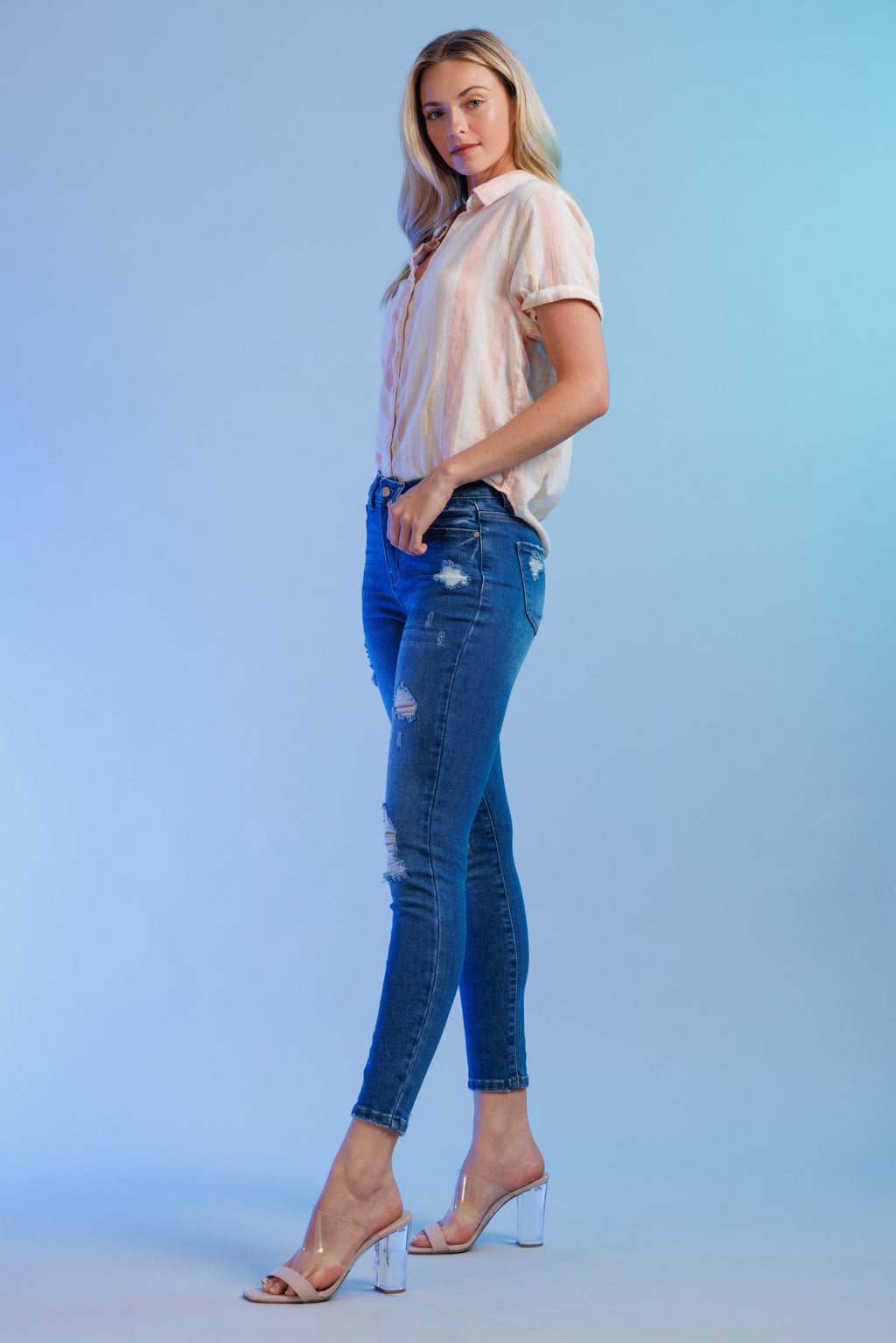 High Rise Destructed Skinny Jeans