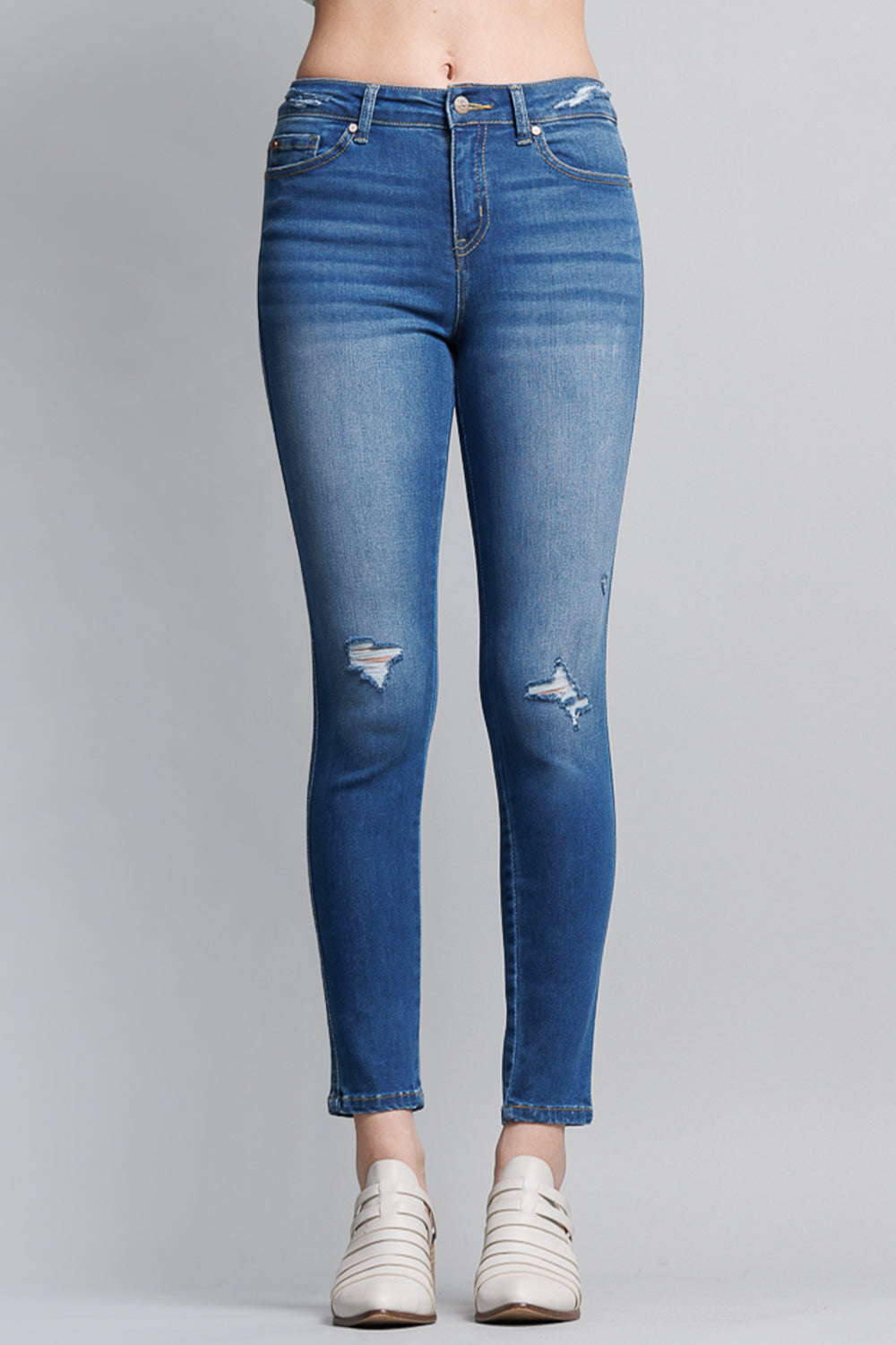 High Rise Destructed Skinny Jeans