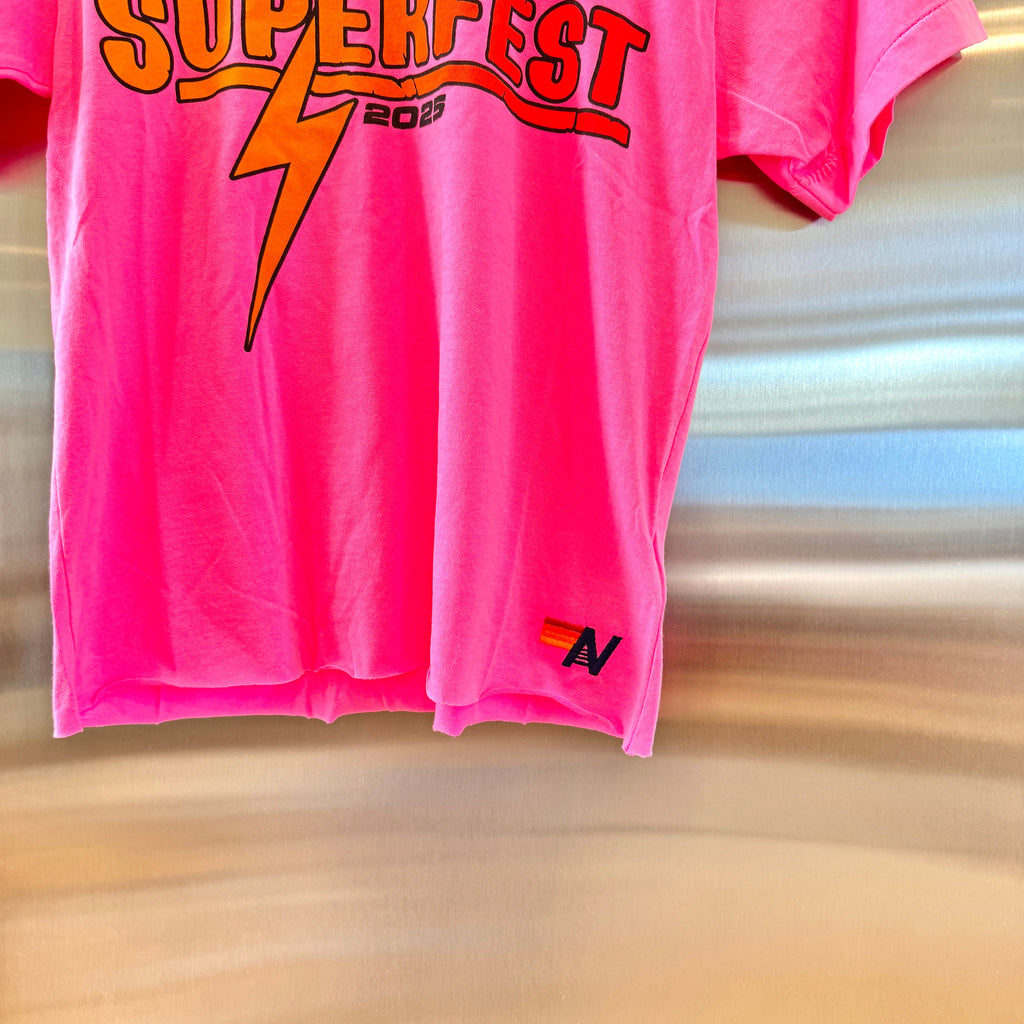 Aviator Nation Buckeye Fest 2025 Boyfriend Cropped Tee Shirt - Neon Pink