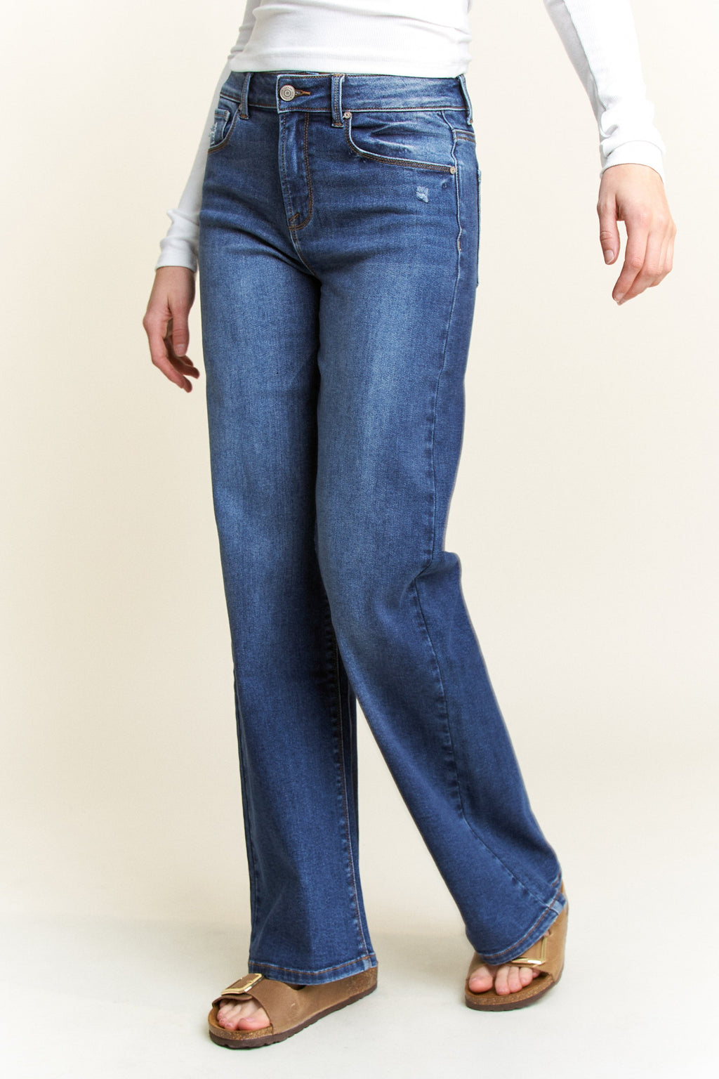 High Rise Destructed Wide Leg Jeans