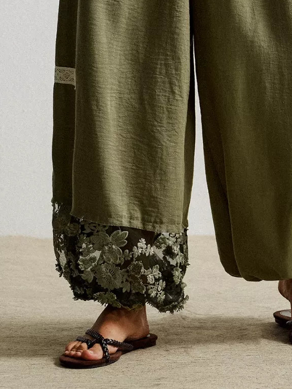 Lace Detail Drawstring Harem Pants