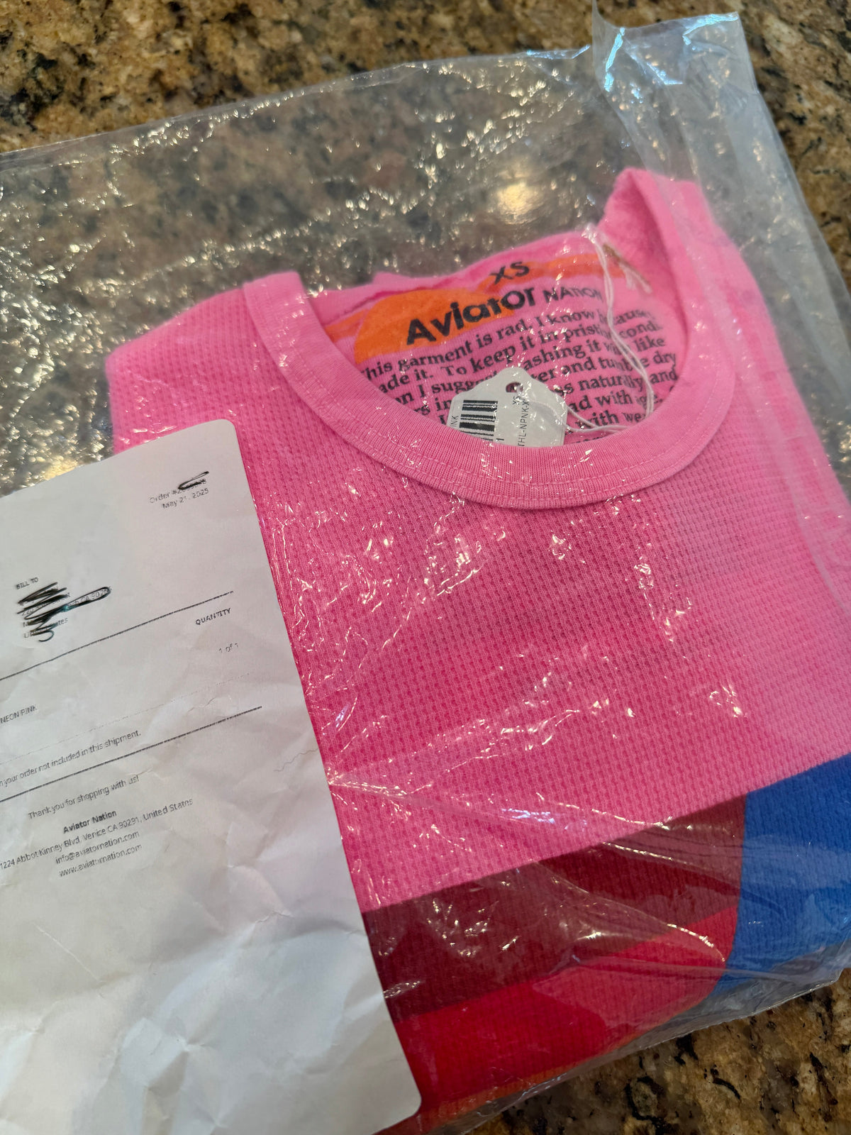 Aviator Nation Thermal Shirt with Classic AV Logo Neon Pink Unisex