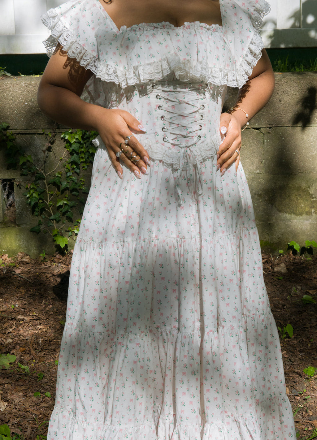 White Rose Garden v waist long floor length Goddess Dress