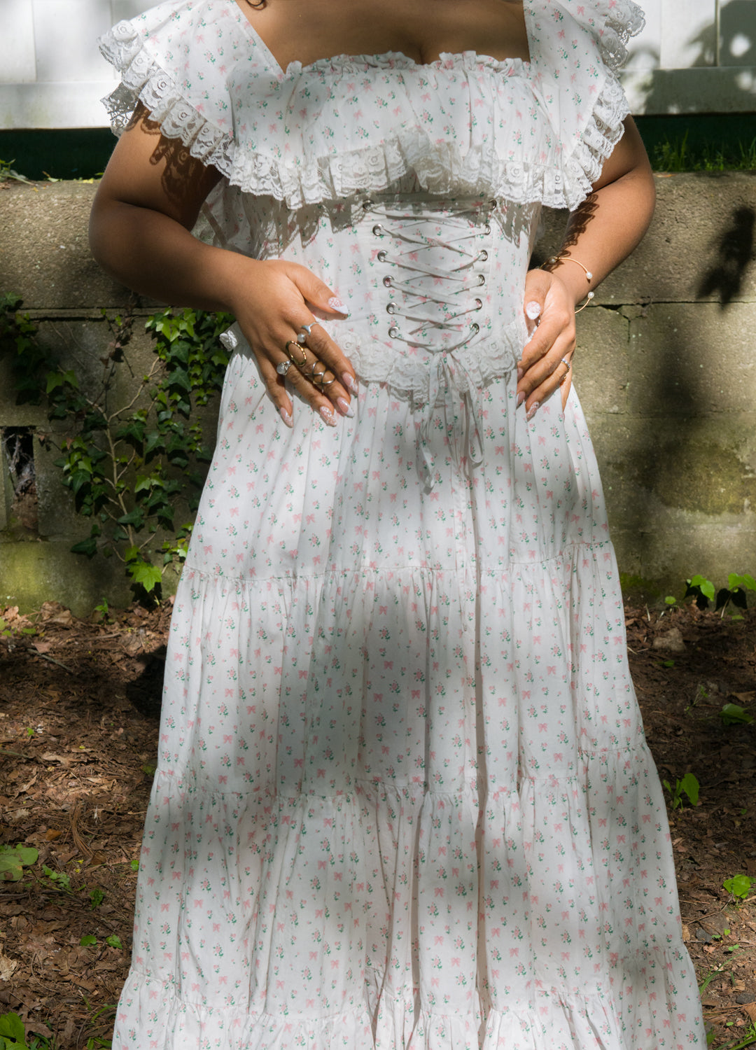 White Rose Garden v waist long floor length Goddess Dress