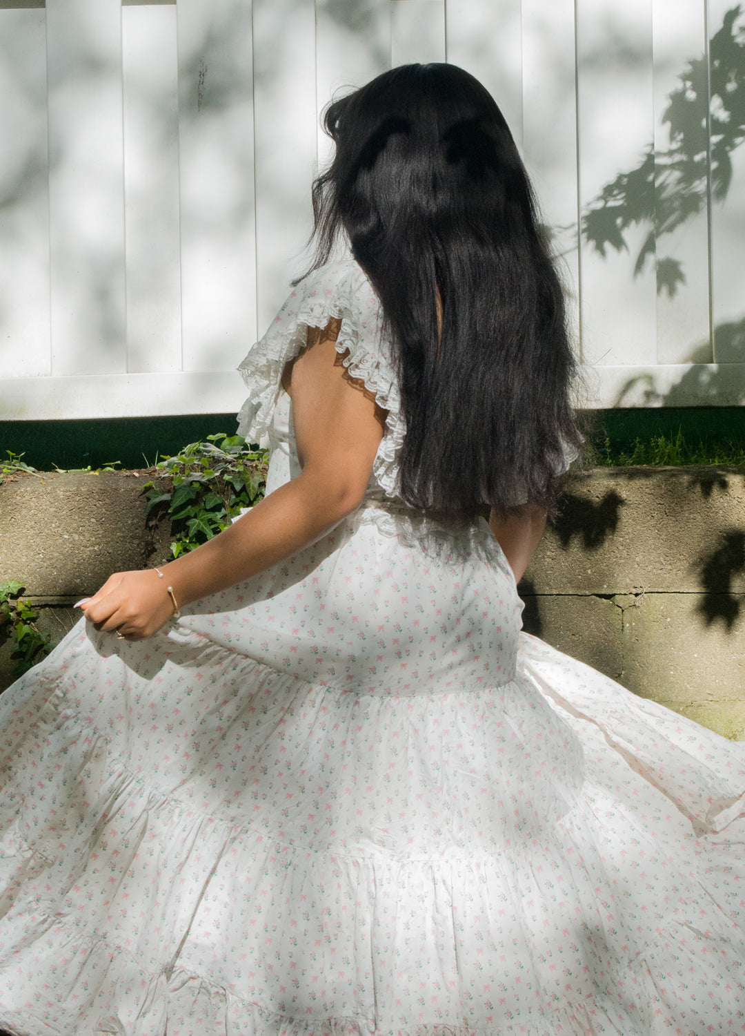 White Rose Garden v waist long floor length Goddess Dress