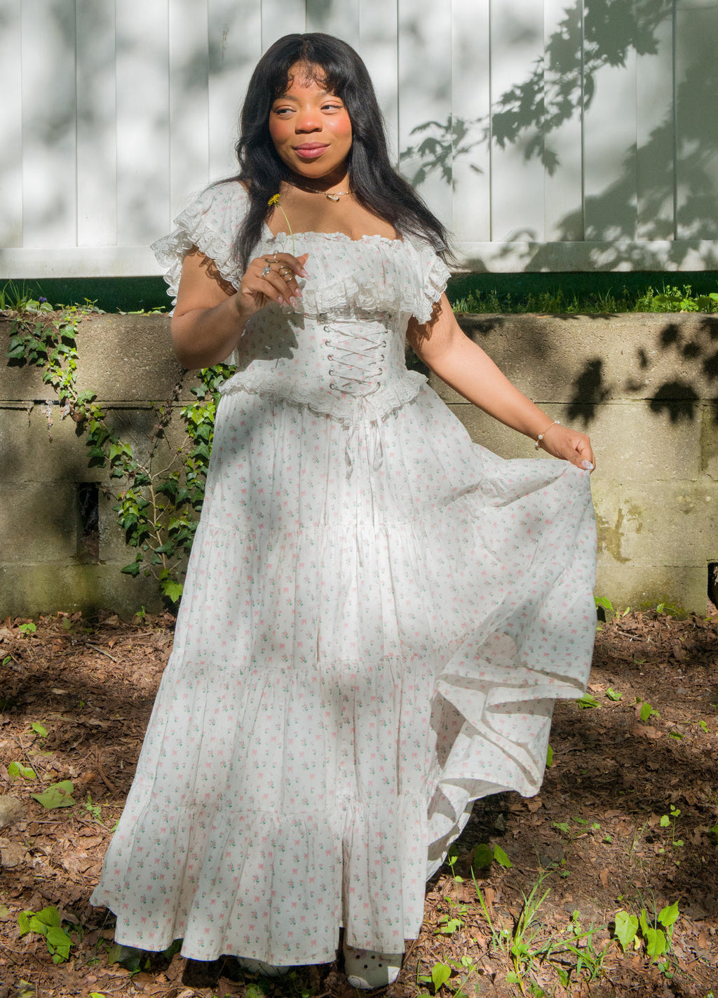 White Rose Garden v waist long floor length Goddess Dress