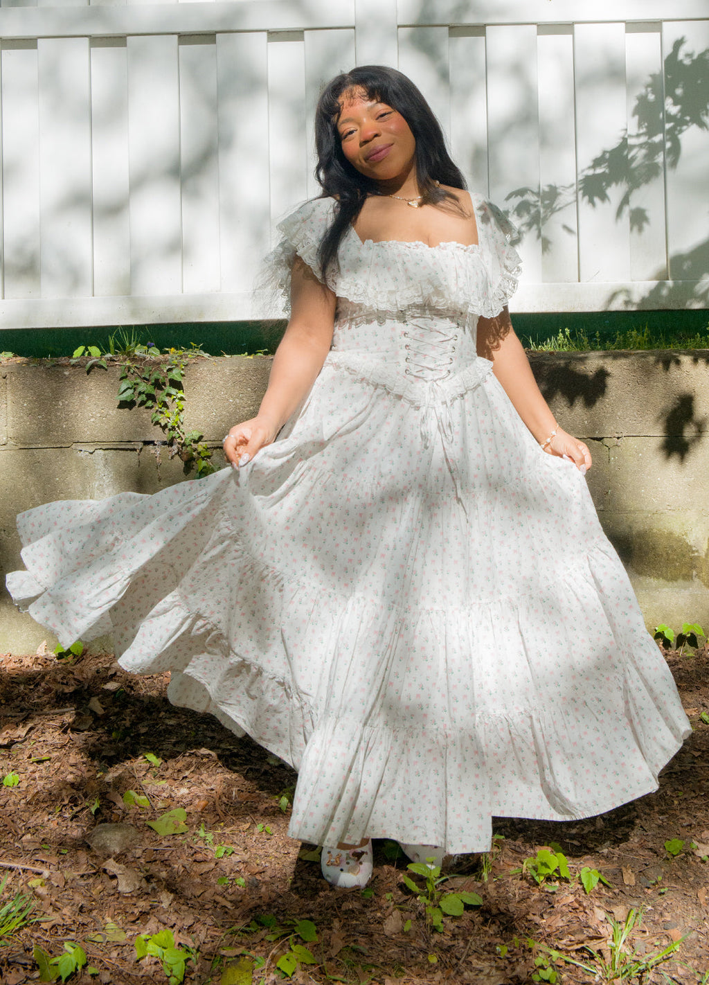 White Rose Garden v waist long floor length Goddess Dress