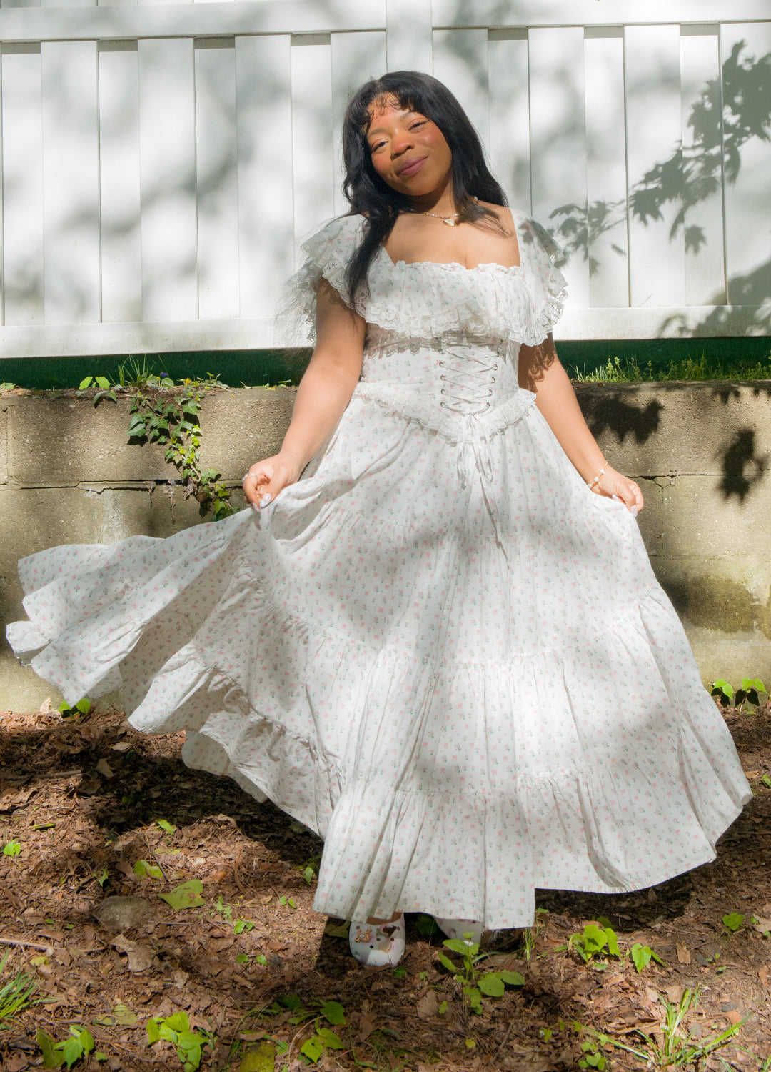 White Rose Garden v waist long floor length Goddess Dress