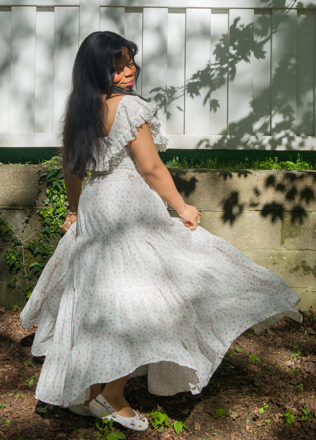 White Rose Garden v waist long floor length Goddess Dress