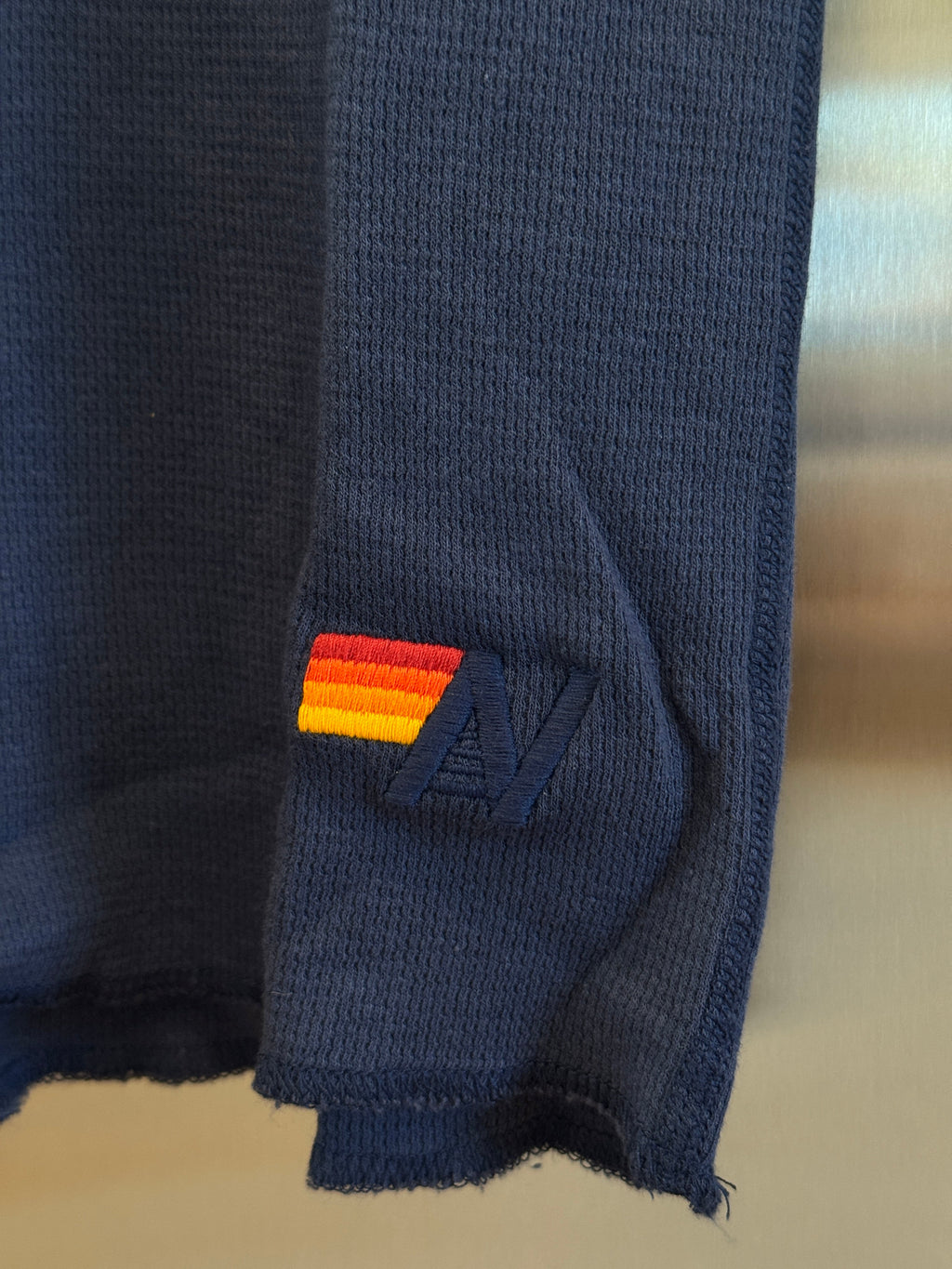 Aviator Nation Thermal Shirt with Logo Navy Blue Unisex Waffle Long Sleeve