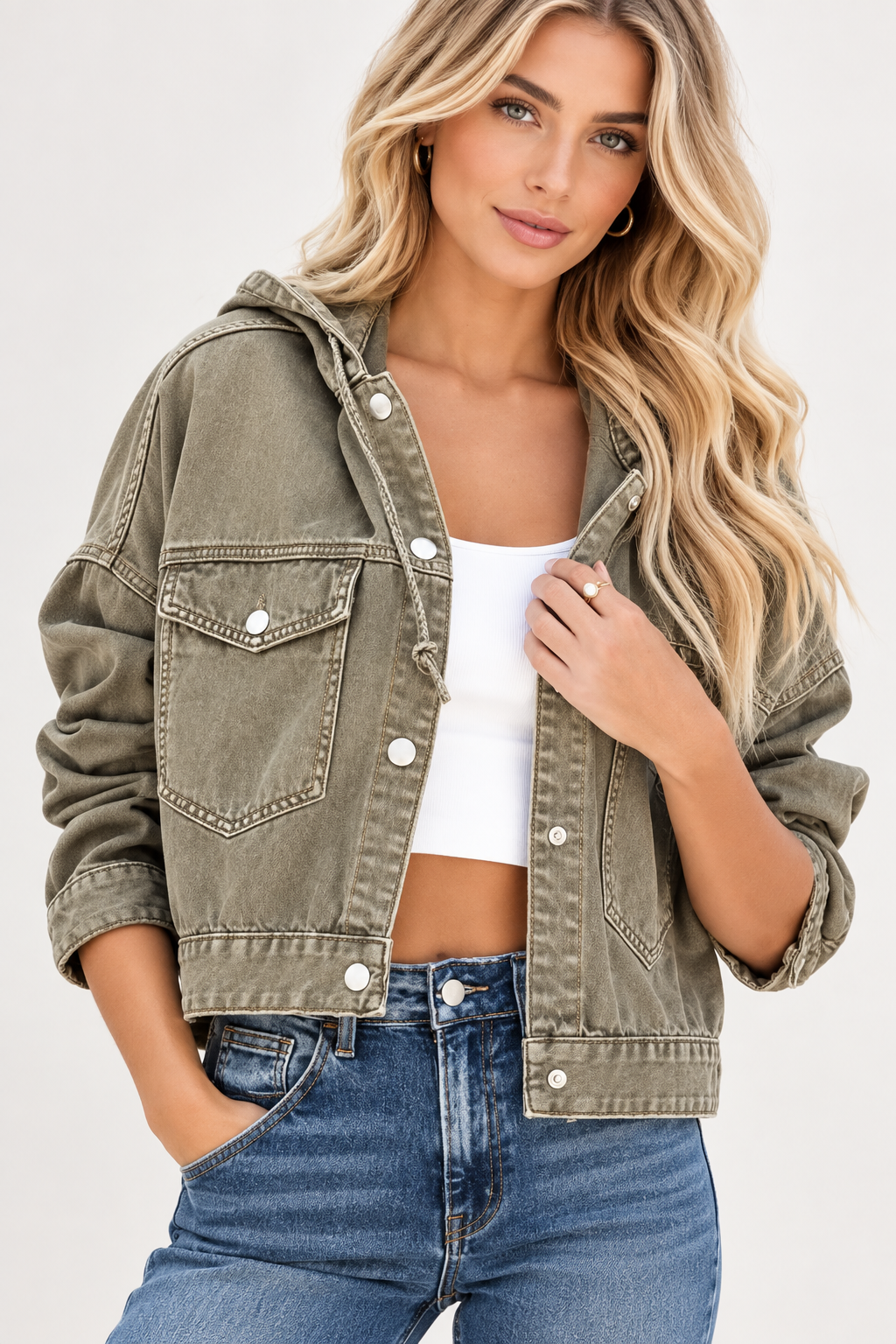 Hooded Dropped Shoulder Denim Jacket