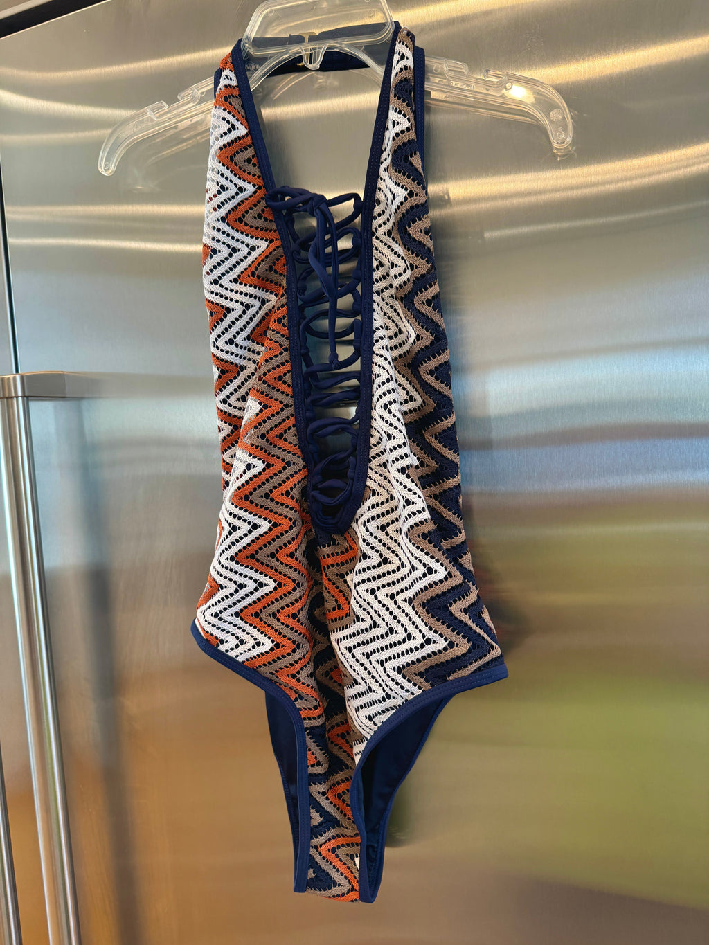 Nasty Gal Chevron Knit One Piece Swimsuit , Plunge Neckline
