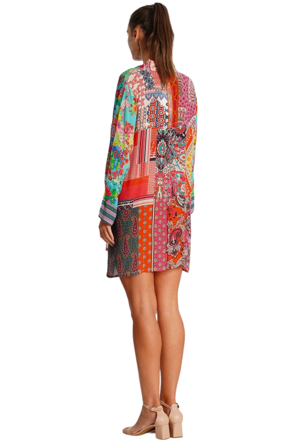 Wholesale Turquoise Tropical Floral Long Sleeve Beach Cover-Up