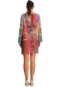 Wholesale Turquoise Tropical Floral Long Sleeve Beach Cover-Up