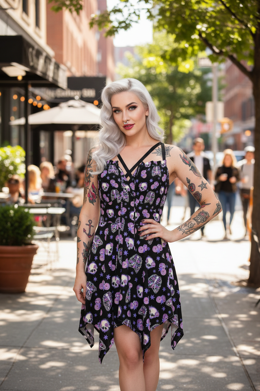 Bones & Roses Pastel Flutter Pin up girl Rocker girl Rockabilly Greaser 1960s Dress