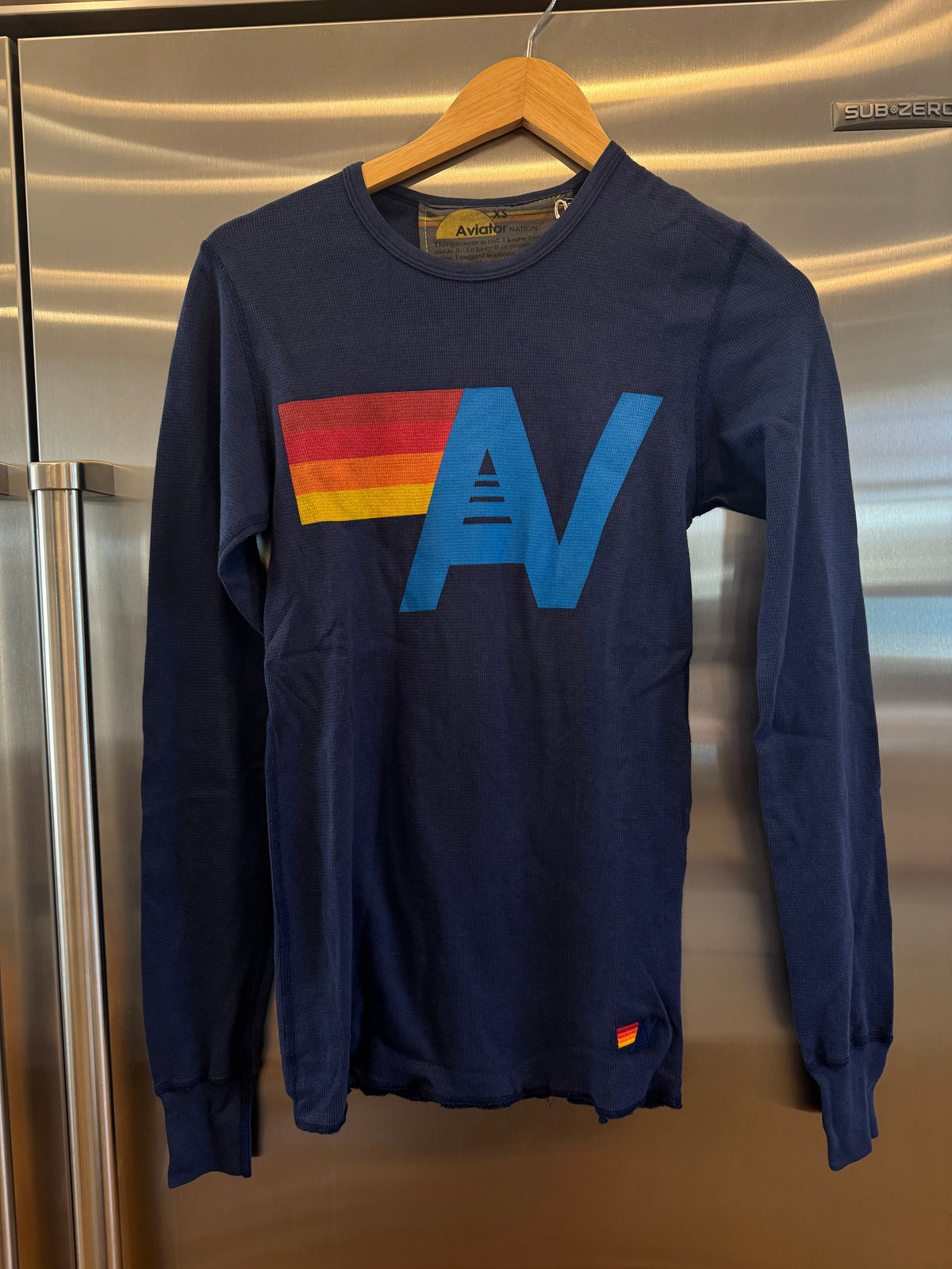 Aviator Nation Thermal Shirt with Logo Navy Blue Unisex Waffle Long Sleeve