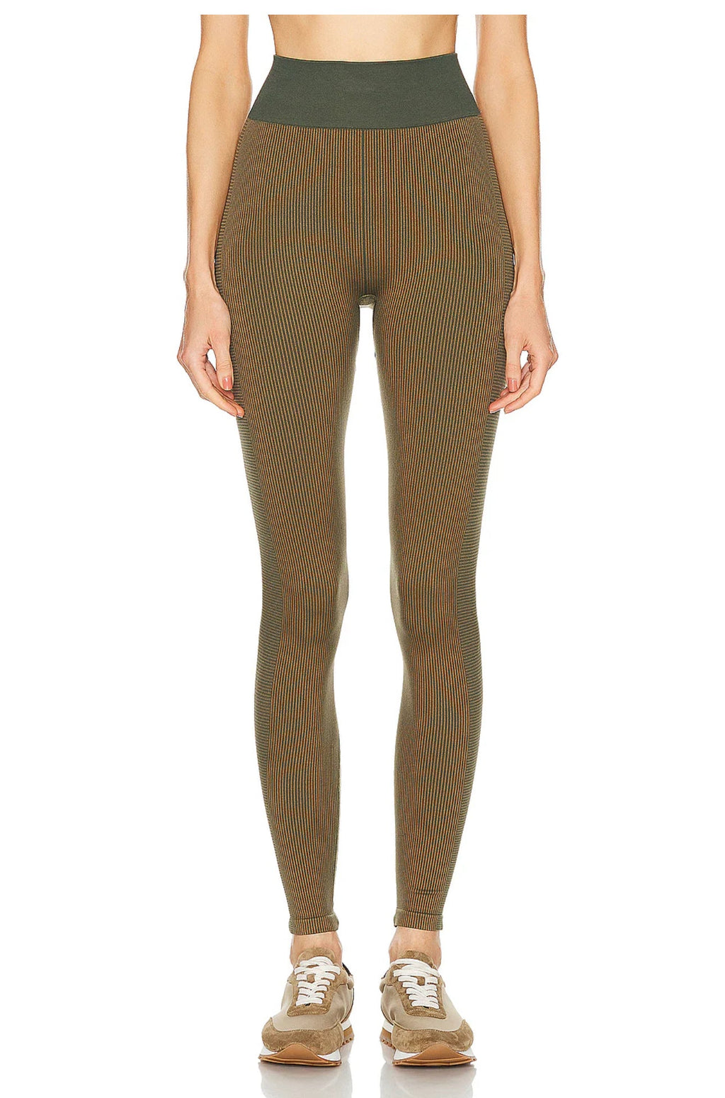 The Upside SET Seamless Ballet Bra and Ribbed Leggings in Khaki