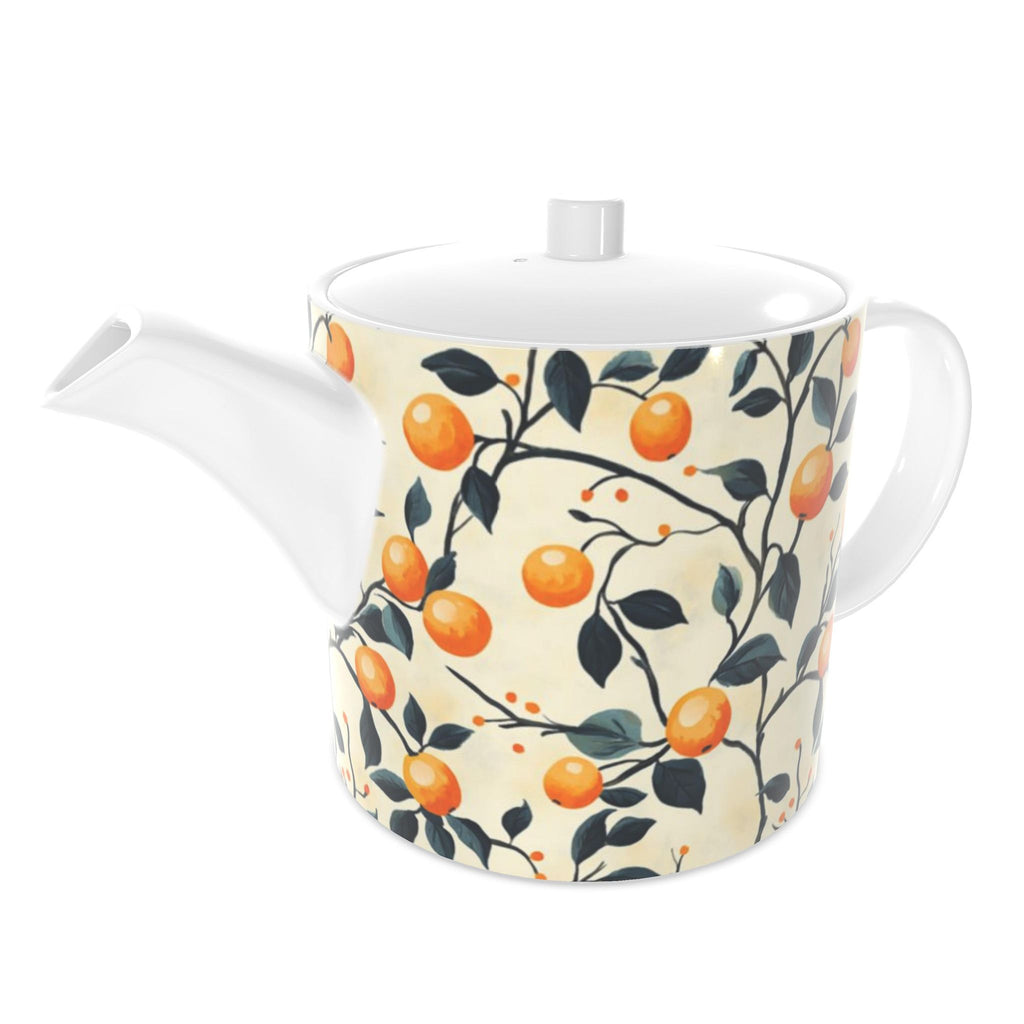 Orange printed Bone China Teapot