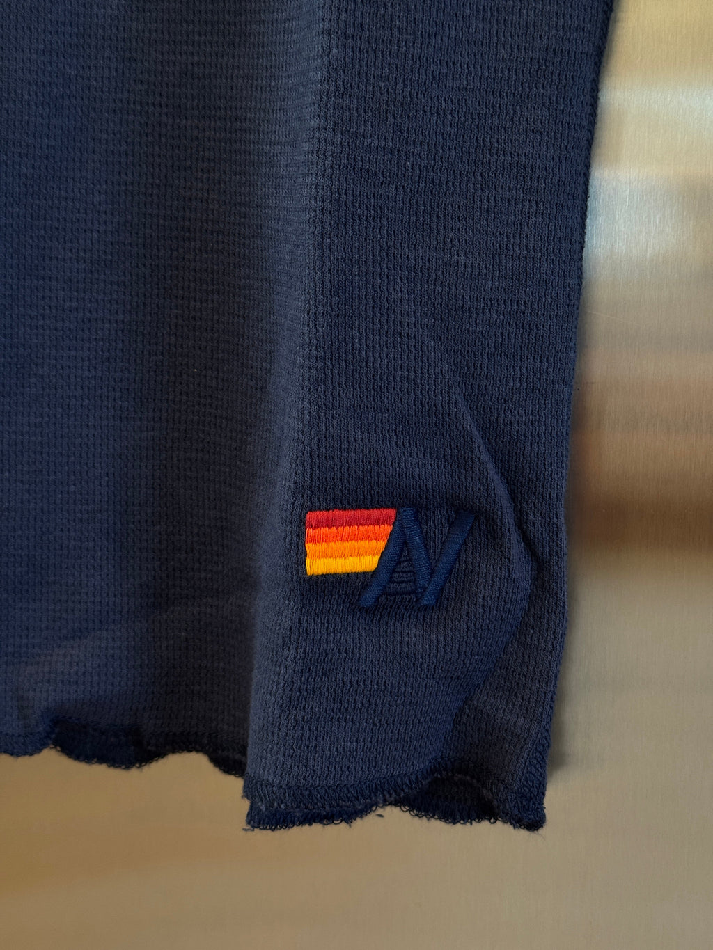 Aviator Nation Thermal Shirt with Logo Navy Blue Unisex Waffle Long Sleeve