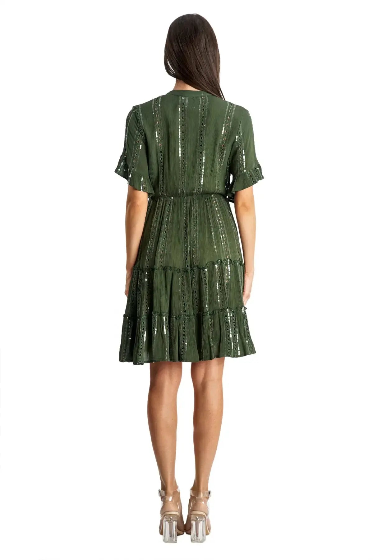 3/4 Sleeve Eyelet Resort Dress in White
