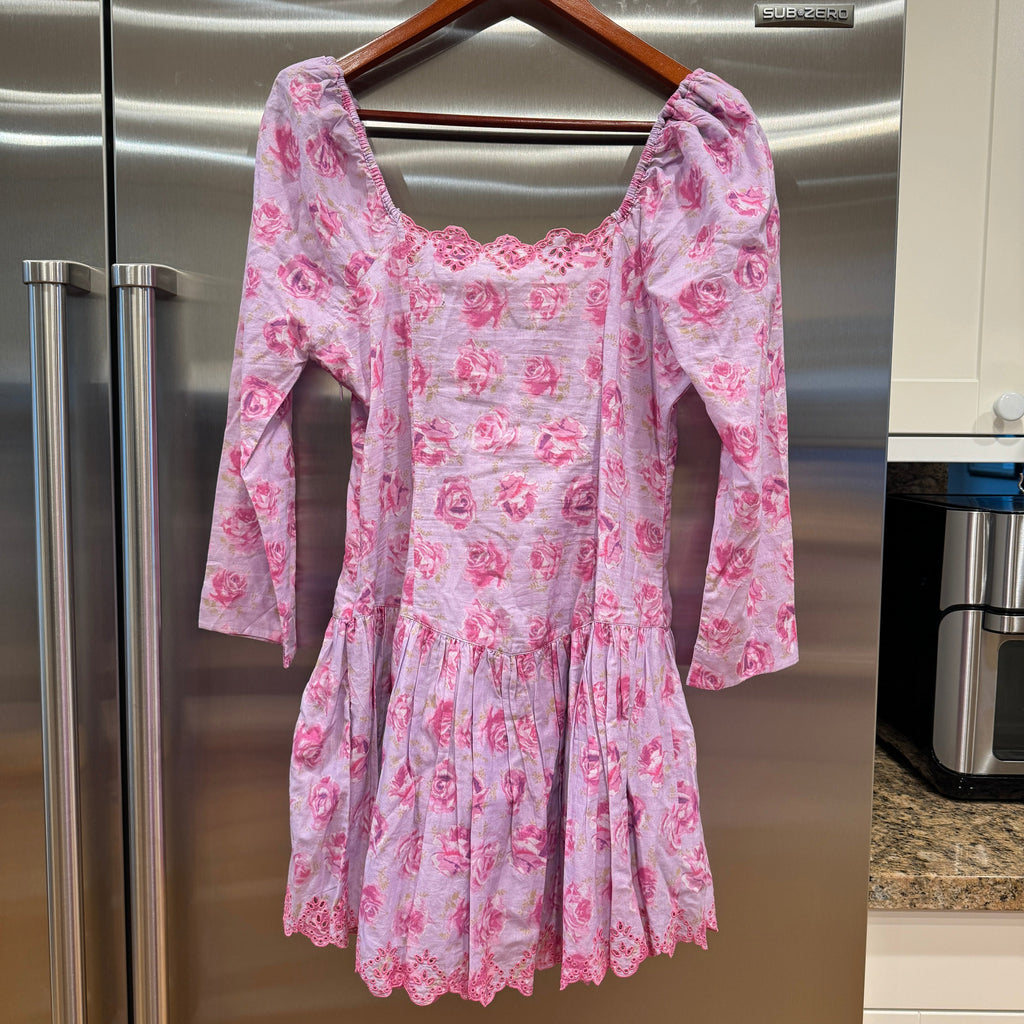 LoveShackFancy Deeba Mini Dress in Lilac Fusion Light Purple Floral