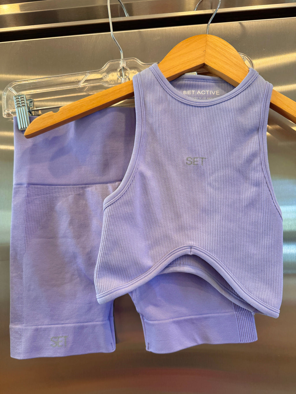 SET Active Matching Set in Lilac Purple - Sculptflex Power Angle Bra and Power Shorts in Lily