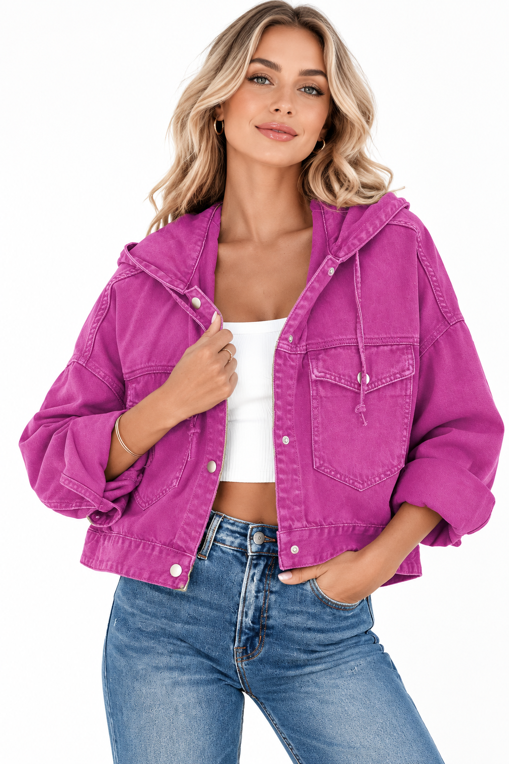 Hooded Dropped Shoulder Denim Jacket