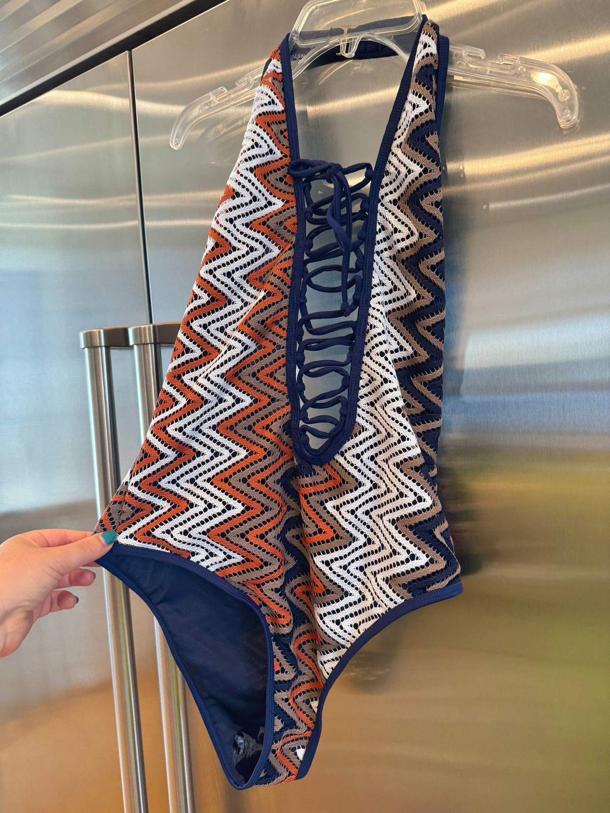 Nasty Gal Chevron Knit One Piece Swimsuit , Plunge Neckline