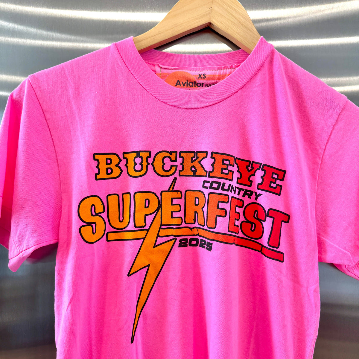 Aviator Nation Buckeye Fest 2025 Boyfriend Cropped Tee Shirt - Neon Pink