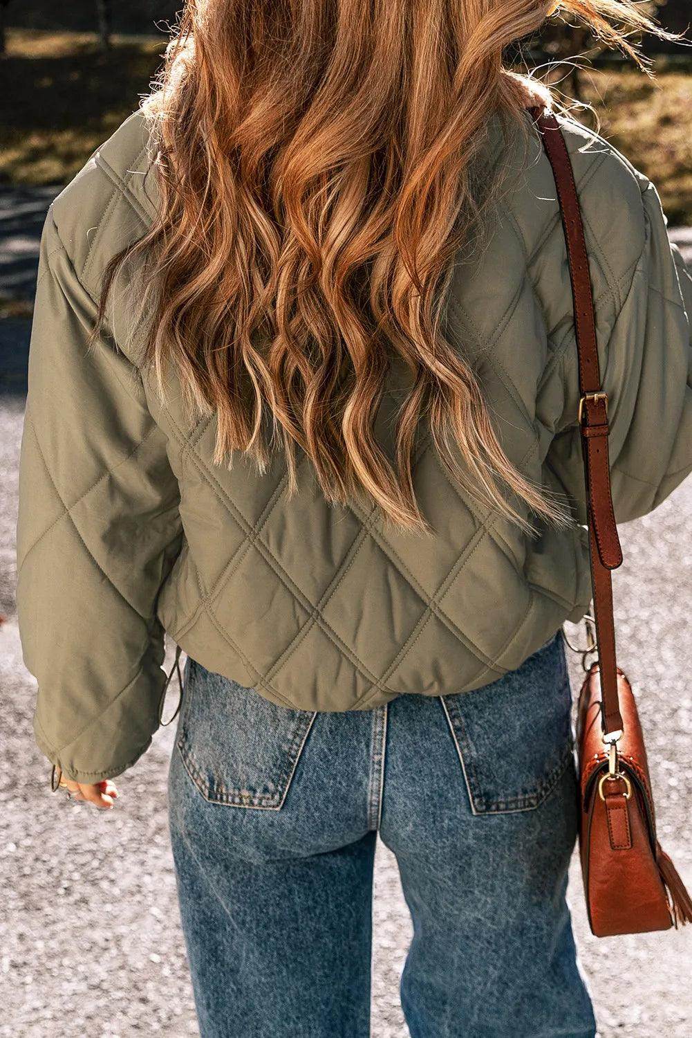 Drawstring Collared Neck Long Sleeve Winter Coat for Women