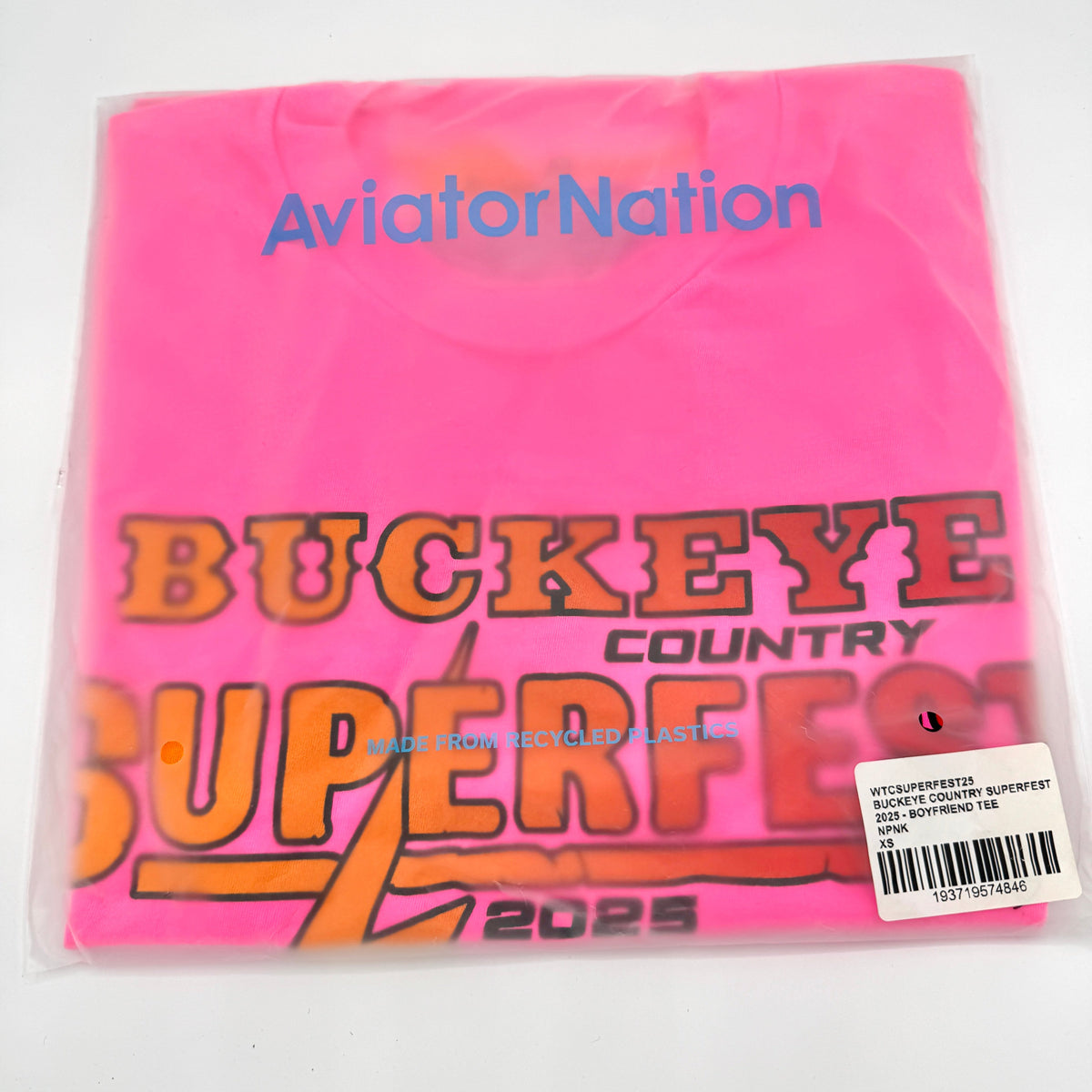 Aviator Nation Buckeye Fest 2025 Boyfriend Cropped Tee Shirt - Neon Pink