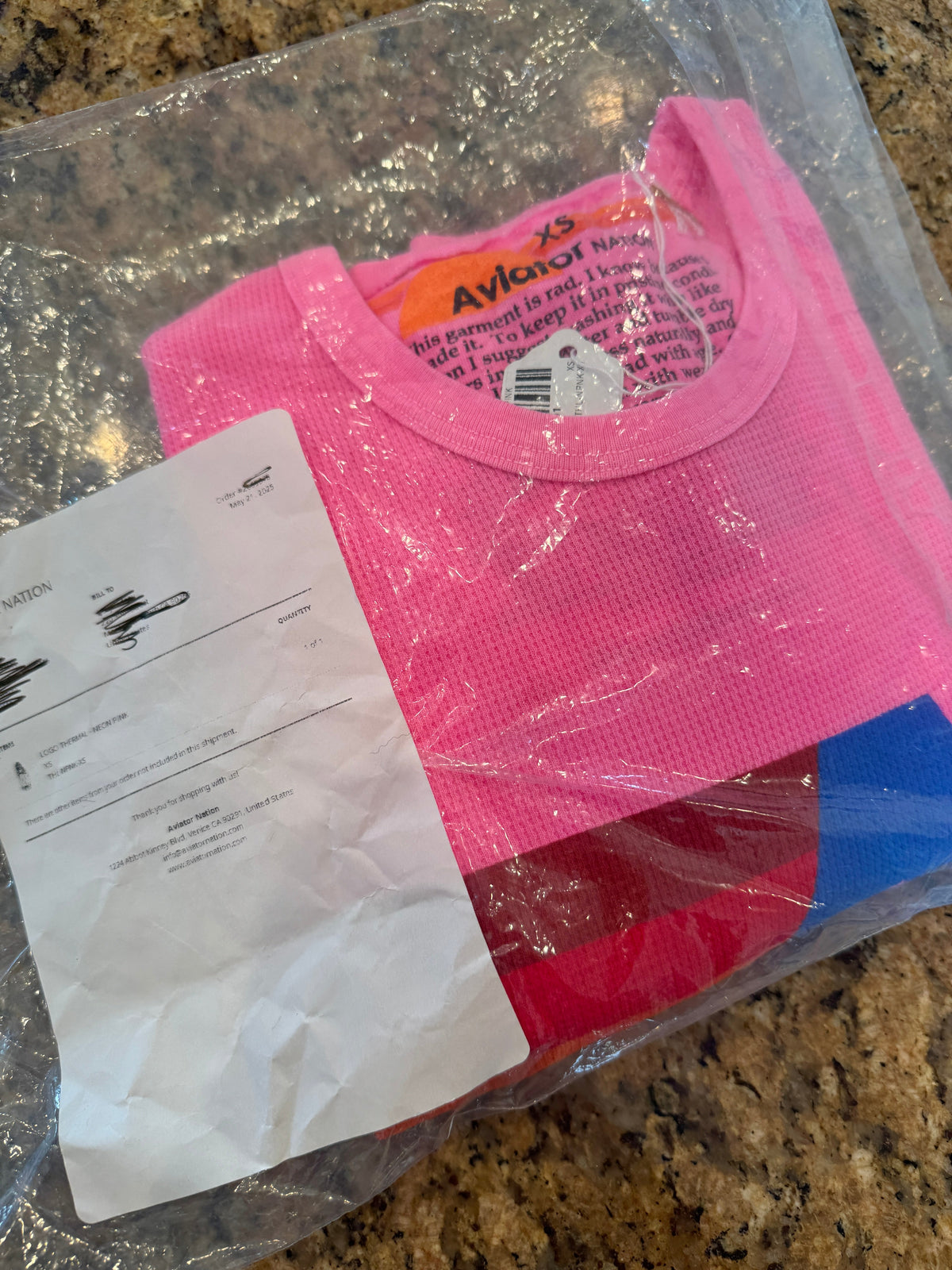 Aviator Nation Thermal Shirt with Classic AV Logo Neon Pink Unisex