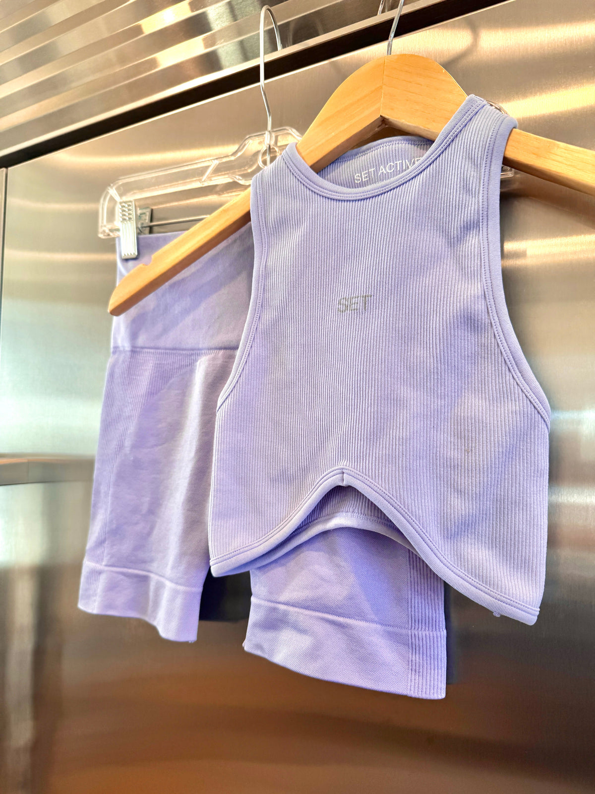 SET Active Matching Set in Lilac Purple - Sculptflex Power Angle Bra and Power Shorts in Lily