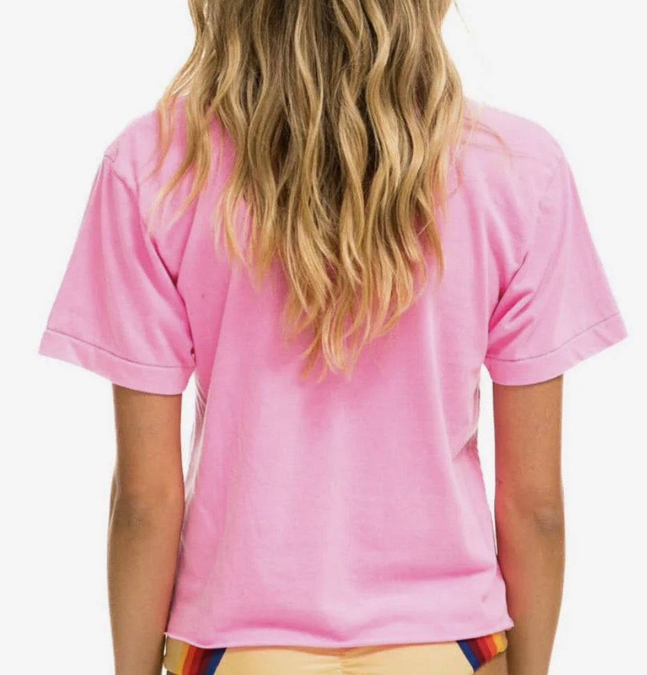Aviator Nation Buckeye Fest 2025 Boyfriend Cropped Tee Shirt - Neon Pink