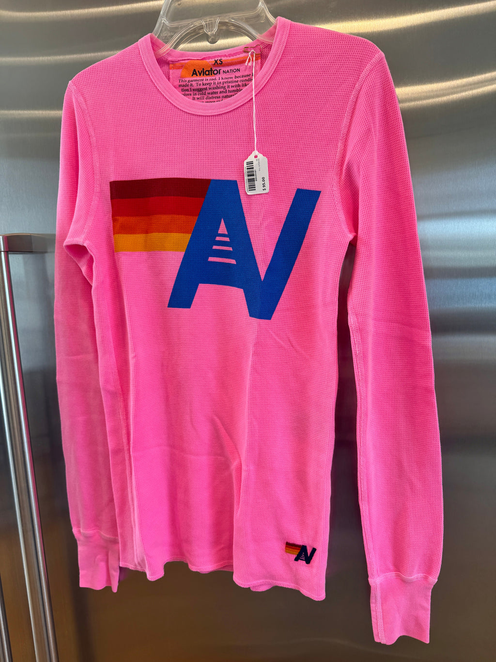 Aviator Nation Thermal Shirt with Classic AV Logo Neon Pink Unisex