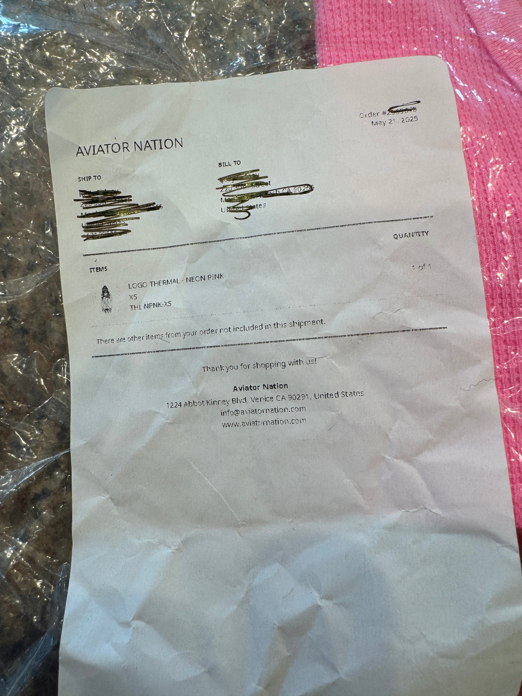 Aviator Nation Thermal Shirt with Classic AV Logo Neon Pink Unisex