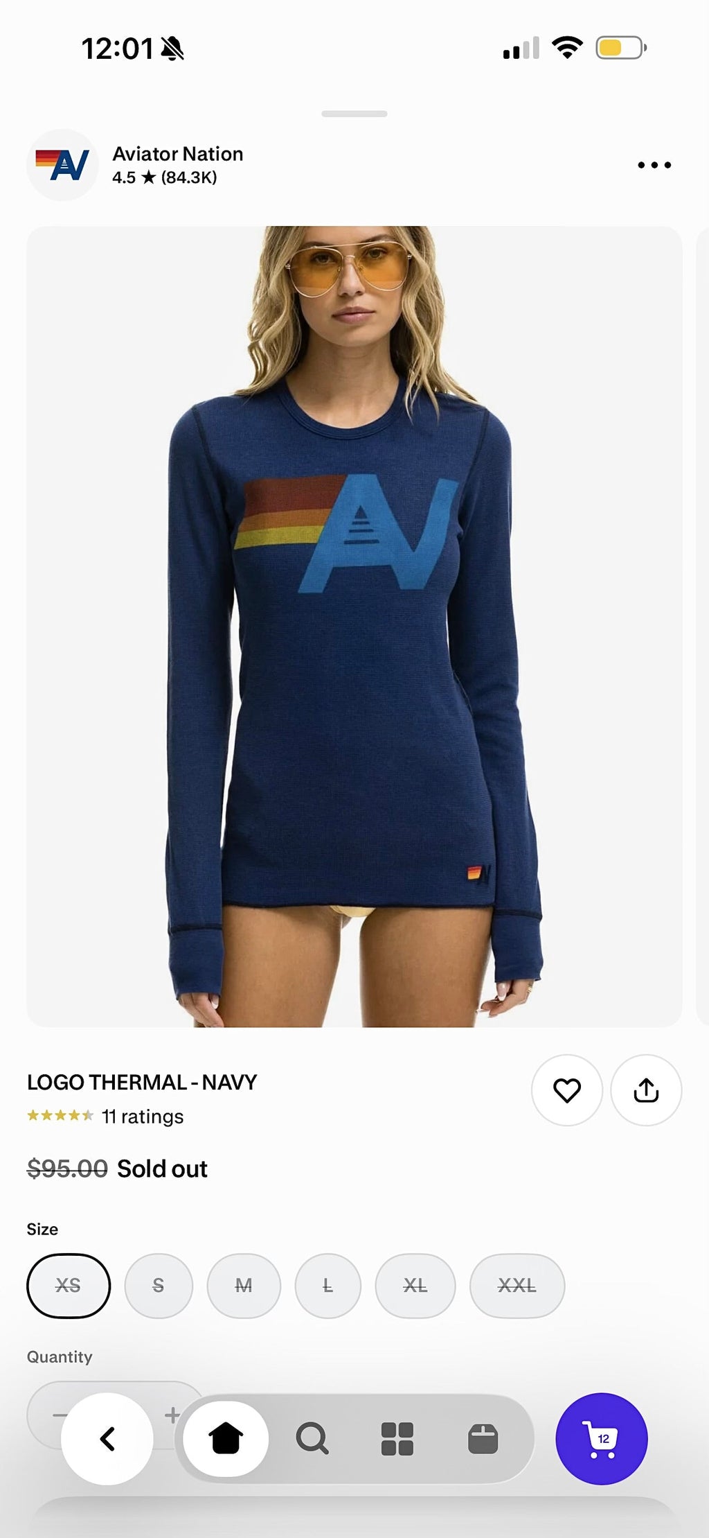 Aviator Nation Thermal Shirt with Logo Navy Blue Unisex Waffle Long Sleeve