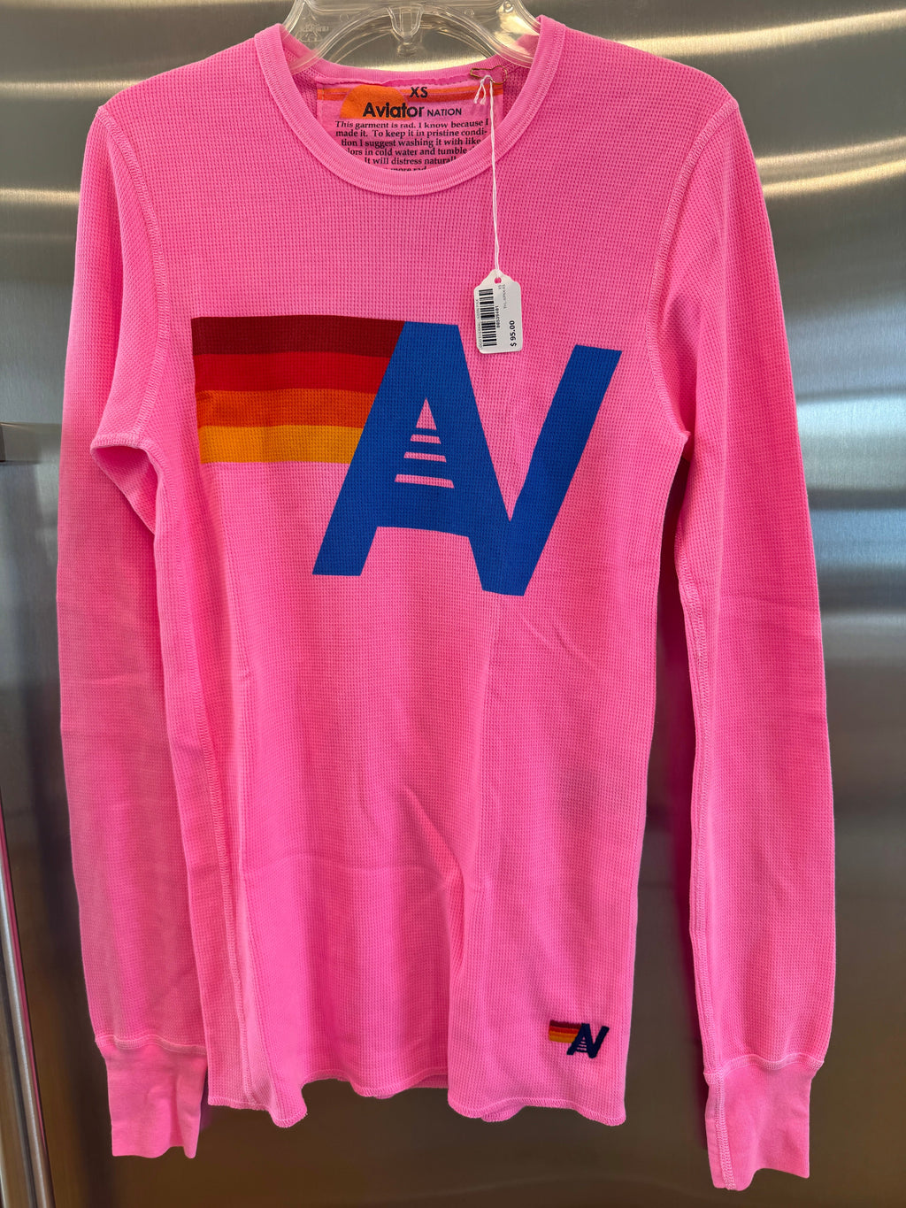 Aviator Nation Thermal Shirt with Classic AV Logo Neon Pink Unisex