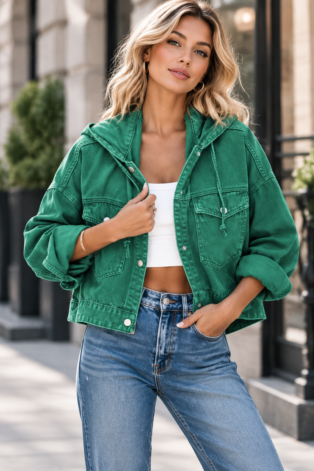 Hooded Dropped Shoulder Denim Jacket