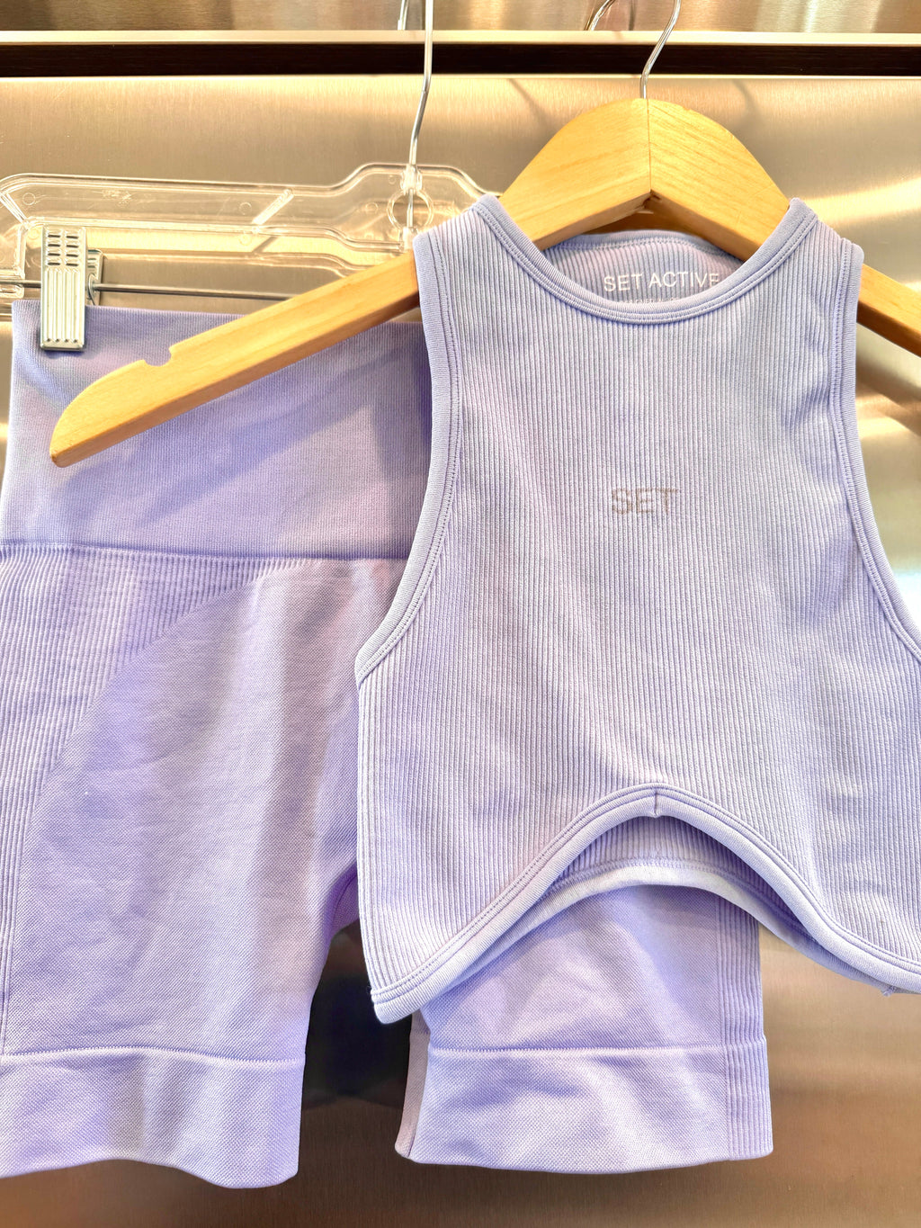SET Active Matching Set in Lilac Purple - Sculptflex Power Angle Bra and Power Shorts in Lily