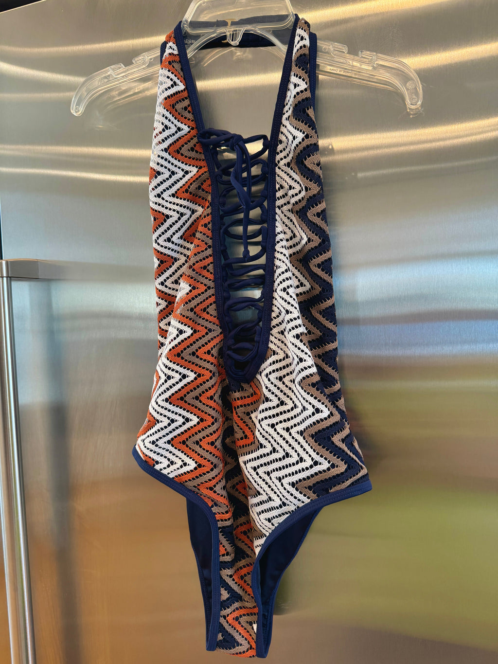 Nasty Gal Chevron Knit One Piece Swimsuit , Plunge Neckline