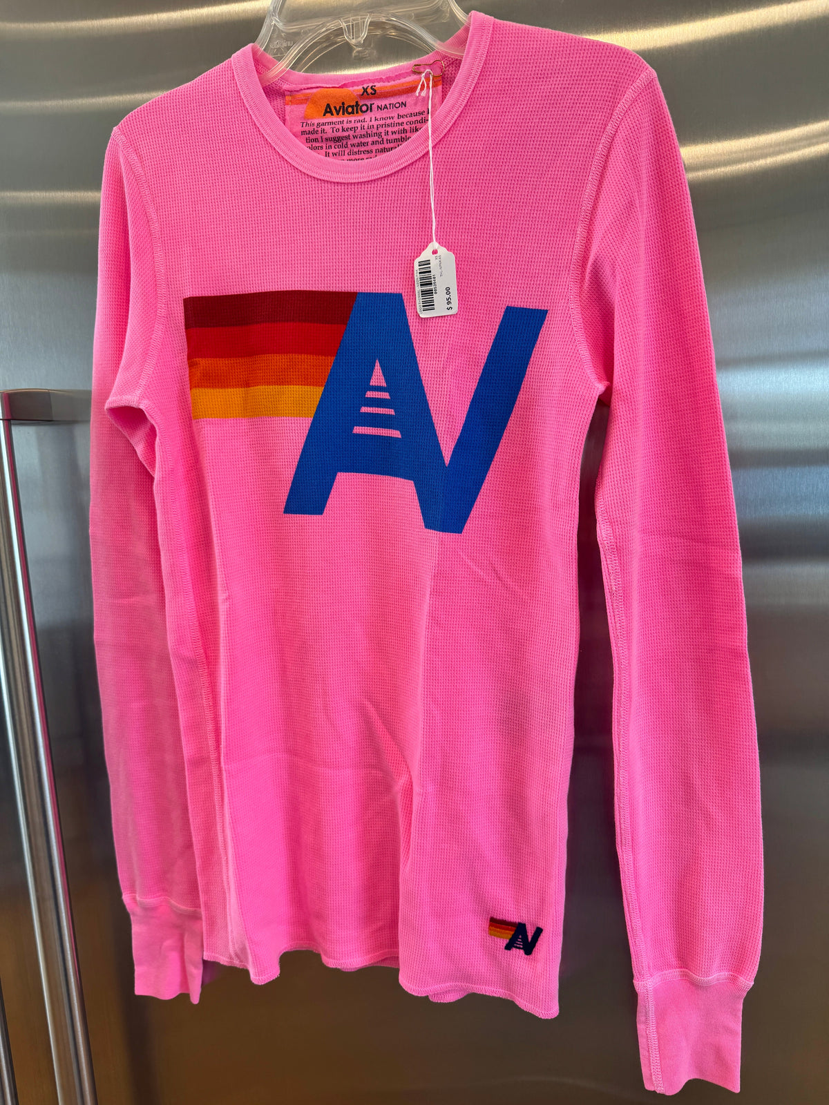 Aviator Nation Thermal Shirt with Classic AV Logo Neon Pink Unisex