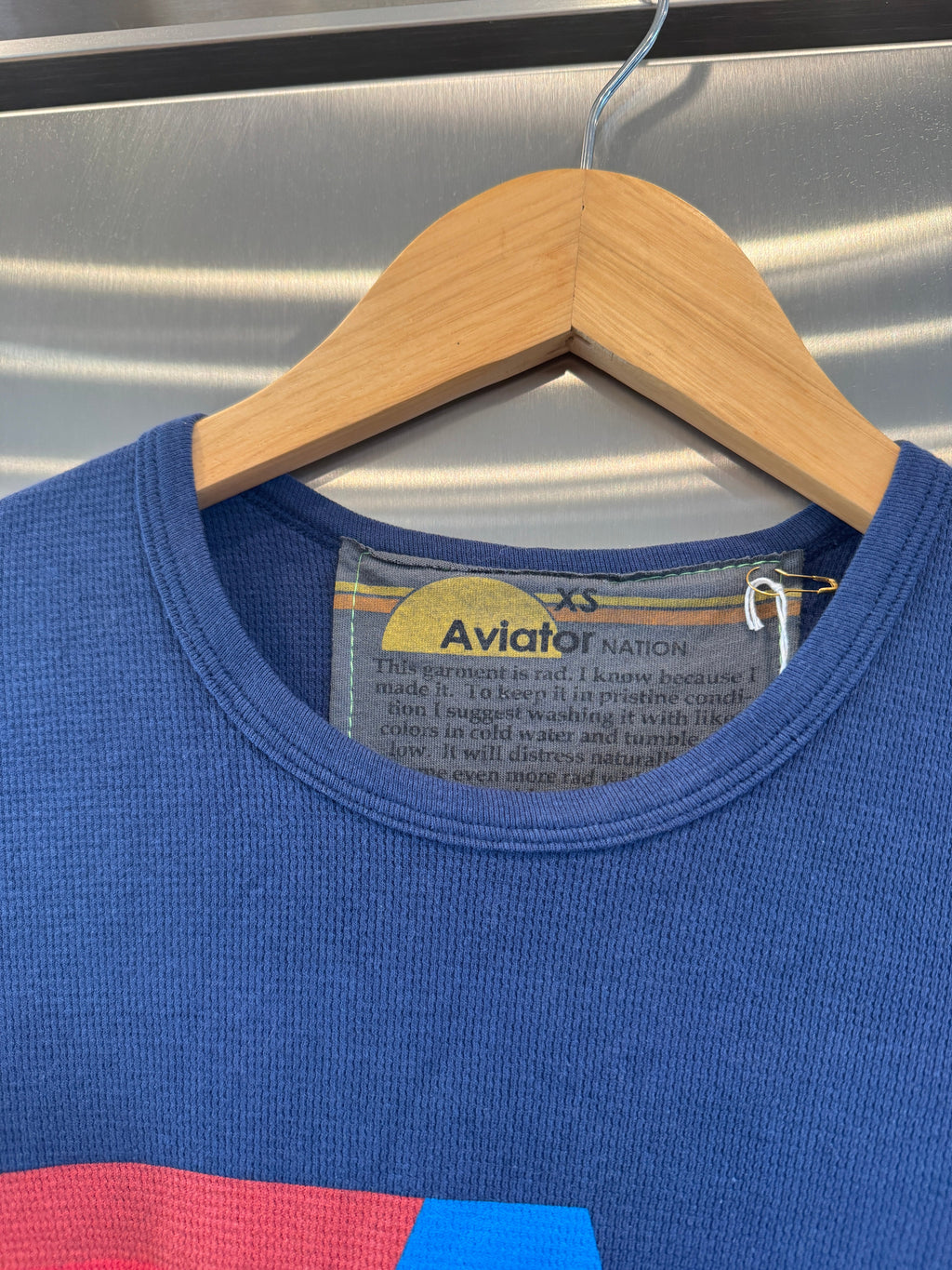 Aviator Nation Thermal Shirt with Logo Navy Blue Unisex Waffle Long Sleeve